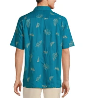Caribbean Leaf Embroidery Short Sleeve Woven Shirt