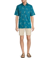 Caribbean Leaf Embroidery Short Sleeve Woven Shirt