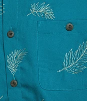 Caribbean Leaf Embroidery Short Sleeve Woven Shirt
