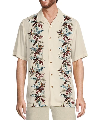 Caribbean Leaf Panel Printed Short Sleeve Woven Camp Shirt