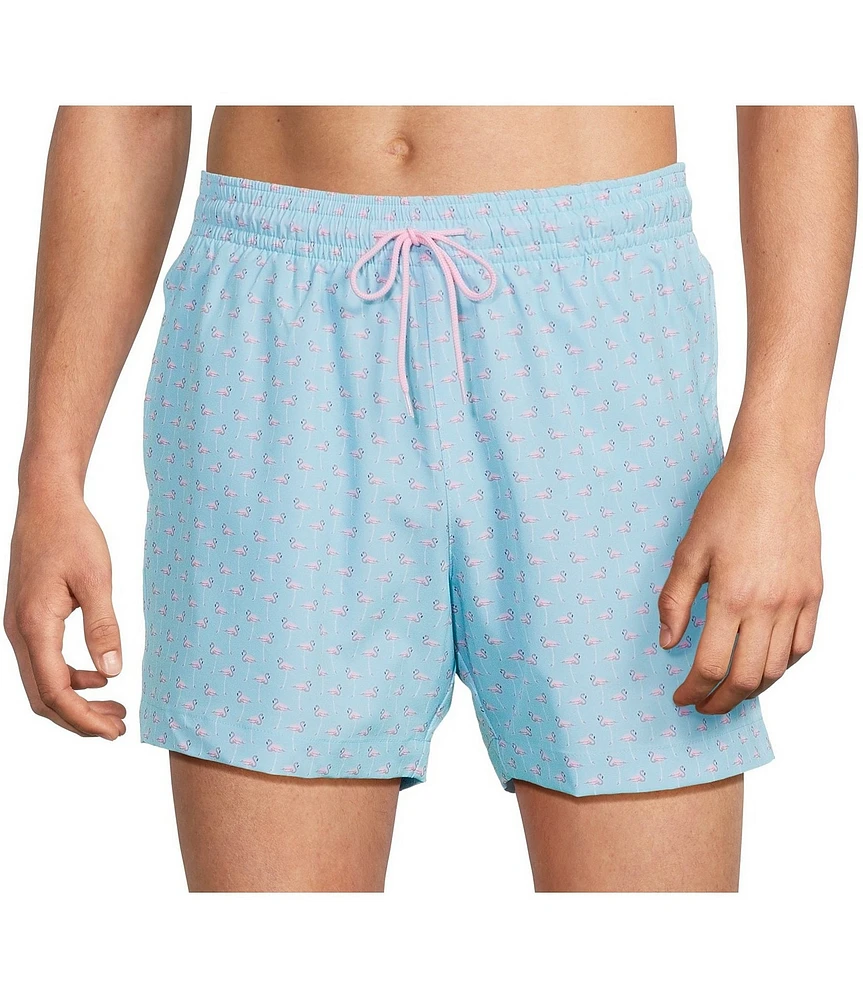 Caribbean Mini Flamingo Teal 5#double; Cabana Swim Trunks