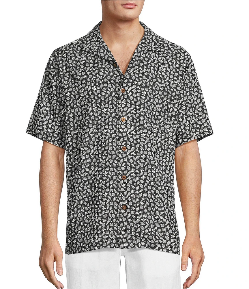 Caribbean Mini Shell Print Short Sleeve Woven Camp Shirt