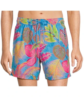 Caribbean Neon Fronds 6#double; Inseam Swim Trunks