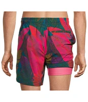Caribbean Neon Fronds 6#double; Swim Trunks