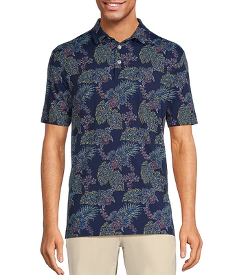 Caribbean Neon Leaf Print Performance Stretch Short Sleeve Polo Shirt