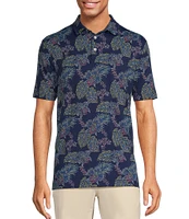 Caribbean Neon Leaf Print Performance Stretch Short Sleeve Polo Shirt
