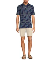 Caribbean Neon Leaf Print Performance Stretch Short Sleeve Polo Shirt