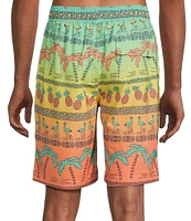 Caribbean Ombre Palms Placed 9#double; Inseam Swim Trunks