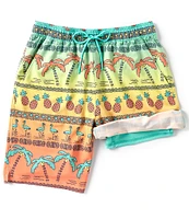 Caribbean Ombre Palms Placed 9#double; Inseam Swim Trunks