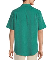 Caribbean Palm Paradise Jacquard Solid Short Sleeve Woven Shirt