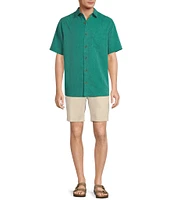 Caribbean Palm Paradise Jacquard Solid Short Sleeve Woven Shirt