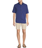 Caribbean Palm Paradise Jacquard Solid Short Sleeve Woven Shirt