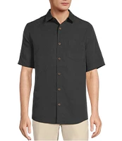 Caribbean Palm Paradise Jacquard Solid Short Sleeve Woven Shirt