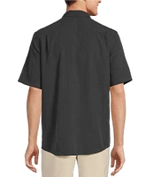 Caribbean Palm Paradise Jacquard Solid Short Sleeve Woven Shirt