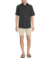 Caribbean Palm Paradise Jacquard Solid Short Sleeve Woven Shirt