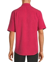 Caribbean Palm Paradise Jacquard Solid Short Sleeve Woven Shirt