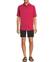 Caribbean Palm Paradise Jacquard Solid Short Sleeve Woven Shirt