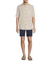 Caribbean Palm Paradise Jacquard Solid Short Sleeve Woven Shirt