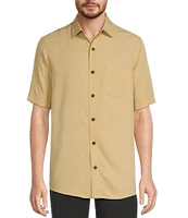 Caribbean Palm Paradise Jacquard Solid Short Sleeve Woven Shirt
