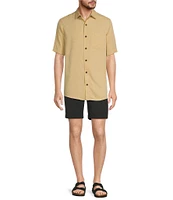 Caribbean Palm Paradise Jacquard Solid Short Sleeve Woven Shirt