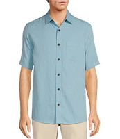 Caribbean Palm Paradise Jacquard Solid Short Sleeve Woven Shirt