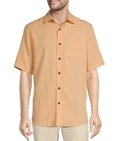Caribbean Palm Paradise Jacquard Solid Short Sleeve Woven Shirt