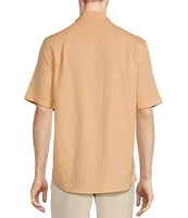 Caribbean Palm Paradise Jacquard Solid Short Sleeve Woven Shirt