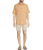 Caribbean Palm Paradise Jacquard Solid Short Sleeve Woven Shirt