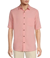 Caribbean Palm Paradise Jacquard Solid Short Sleeve Woven Shirt