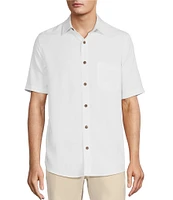 Caribbean Palm Paradise Jacquard Solid Short Sleeve Woven Shirt