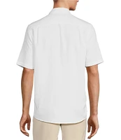 Caribbean Palm Paradise Jacquard Solid Short Sleeve Woven Shirt