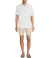 Caribbean Palm Paradise Jacquard Solid Short Sleeve Woven Shirt