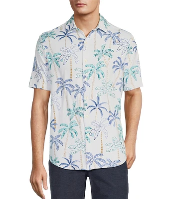 Caribbean Palm Print Performance Stretch Short Sleeve Woven Shirt