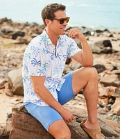Caribbean Palm Print Performance Stretch Short Sleeve Woven Shirt