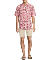 Caribbean Palm Print Short Sleeve Woven Shirt