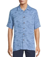 Caribbean Paradise Island Textured Short Sleeve Woven Camp Shirt
