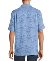 Caribbean Paradise Island Textured Short Sleeve Woven Camp Shirt