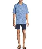 Caribbean Paradise Island Textured Short Sleeve Woven Camp Shirt