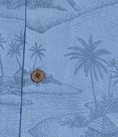 Caribbean Paradise Island Textured Short Sleeve Woven Camp Shirt