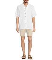Caribbean Paradise Island Textured Short Sleeve Woven Camp Shirt