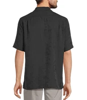 Caribbean Paradise Island Textured Short Sleeve Woven Camp Shirt