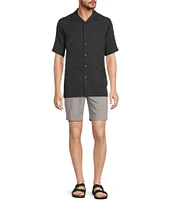 Caribbean Paradise Island Textured Short Sleeve Woven Camp Shirt