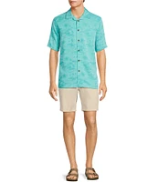 Caribbean Paradise Island Textured Short Sleeve Woven Camp Shirt