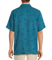 Caribbean Paradise Island Textured Short Sleeve Woven Camp Shirt