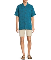 Caribbean Paradise Island Textured Short Sleeve Woven Camp Shirt