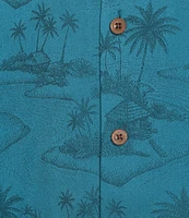 Caribbean Paradise Island Textured Short Sleeve Woven Camp Shirt