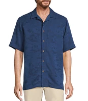 Caribbean Paradise Island Textured Short Sleeve Woven Camp Shirt