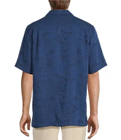 Caribbean Paradise Island Textured Short Sleeve Woven Camp Shirt