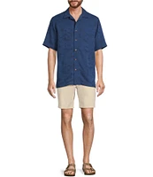 Caribbean Paradise Island Textured Short Sleeve Woven Camp Shirt