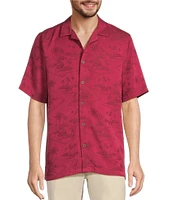 Caribbean Paradise Island Textured Short Sleeve Woven Camp Shirt